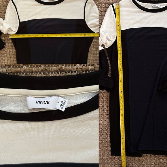 Vince Sheer Colorblock Long Sleeve Top – Black & Ivory, Size S - Picture 5 of 5